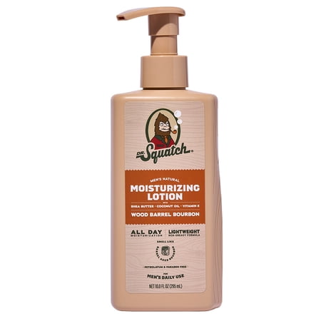 Dr. Squatch Mens Natural Body Moisturizer Lotion, Hand & Body Lotion for Men, Wood Barrel Bourbon, 10 fl Oz
