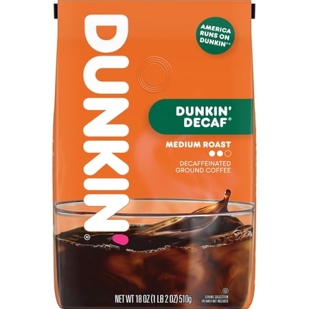 Dunkin’ Decaf Medium Roast Ground Coffee, 18 oz Bag