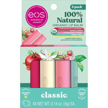 eos set bálsamo labial orgánico 4 piezas 0.14 oz c/u