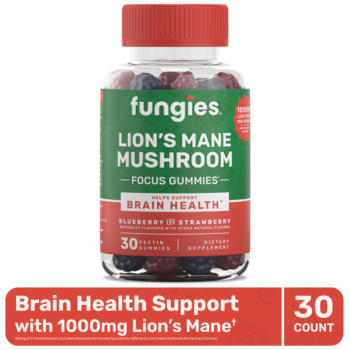Fungies Lion's Mane gomitas arándano y fresa 30 ct