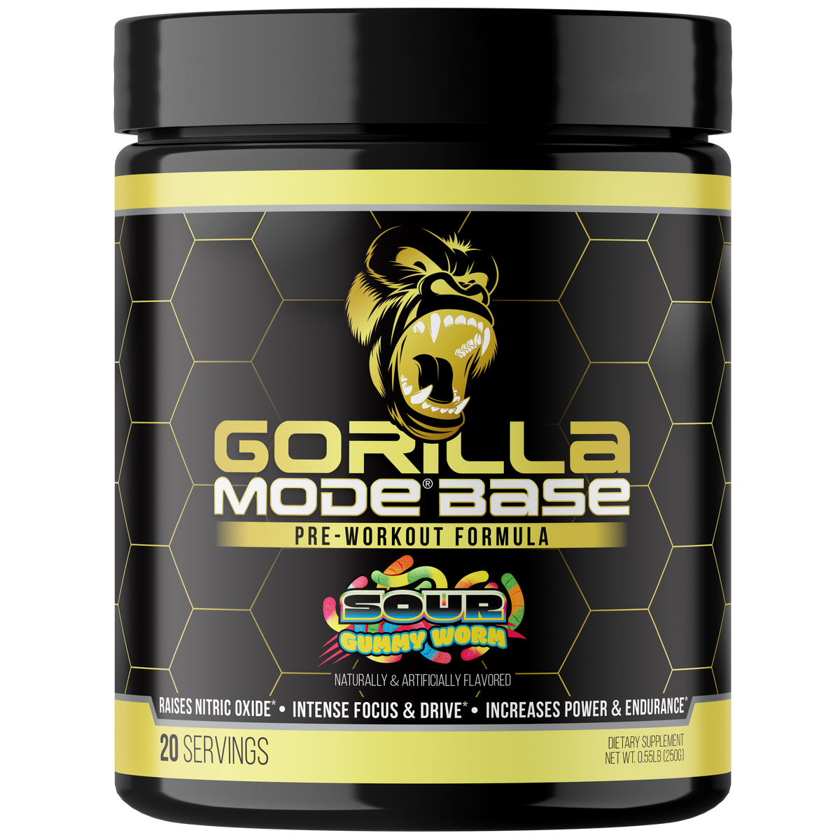 Gorilla Mind Mode Base preentreno Sour Gummy Worms 20 ct