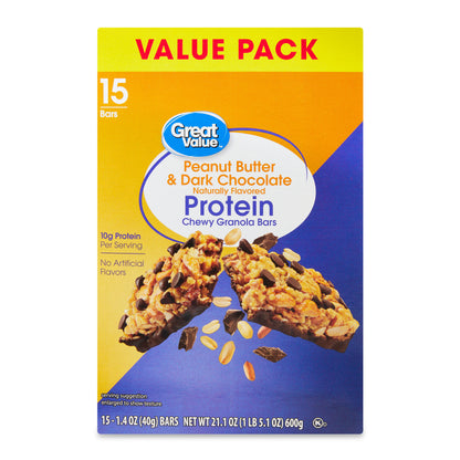 Great Value barras proteína maní chocolate 15 ct 21.1 oz