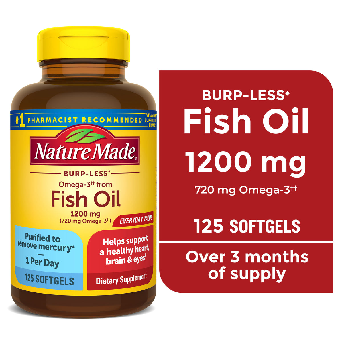 Nature Made Burp Less aceite pescado 1200 mg 125 cápsulas
