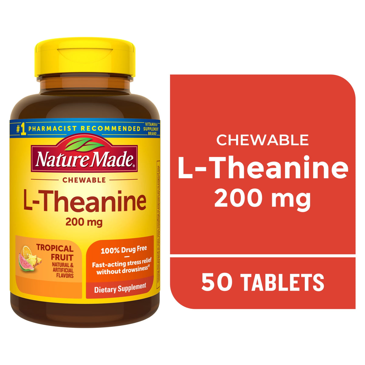 Nature Made L-Teanina 200 Mg 50 Tabletas Masticables