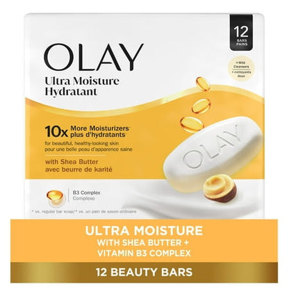 Olay Ultra Moisture Bar Soap, Shea Butter, 3.17 oz, 12 Count