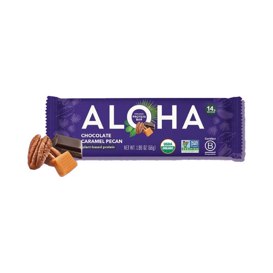ALOHA Barras De Proteína Vegetal Chocolate, Caramelo Y Nuez Pecana