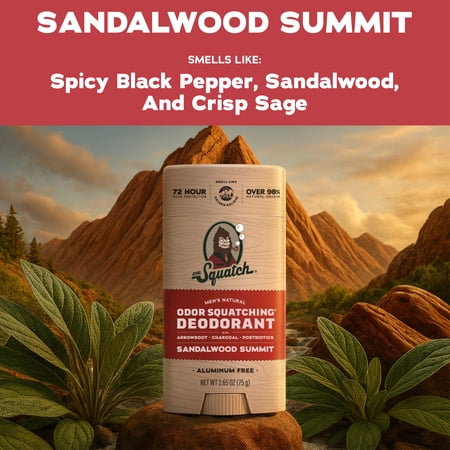 Dr. Squatch Mens Aluminum Free Deodorant, Natural Deodorant for Men, Sandalwood Summit, 2.65 Oz