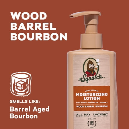 Dr. Squatch Mens Natural Body Moisturizer Lotion, Hand & Body Lotion for Men, Wood Barrel Bourbon, 10 fl Oz