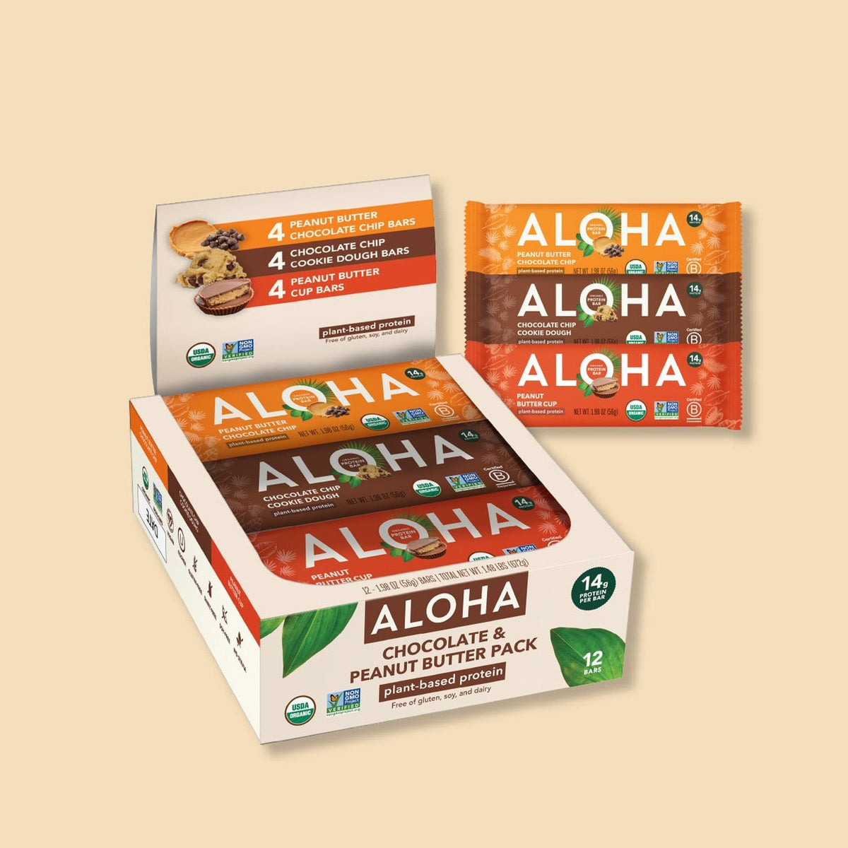 ALOHA Barras De Proteína Surtidas Crema De Cacahuate Y Cookie Dough