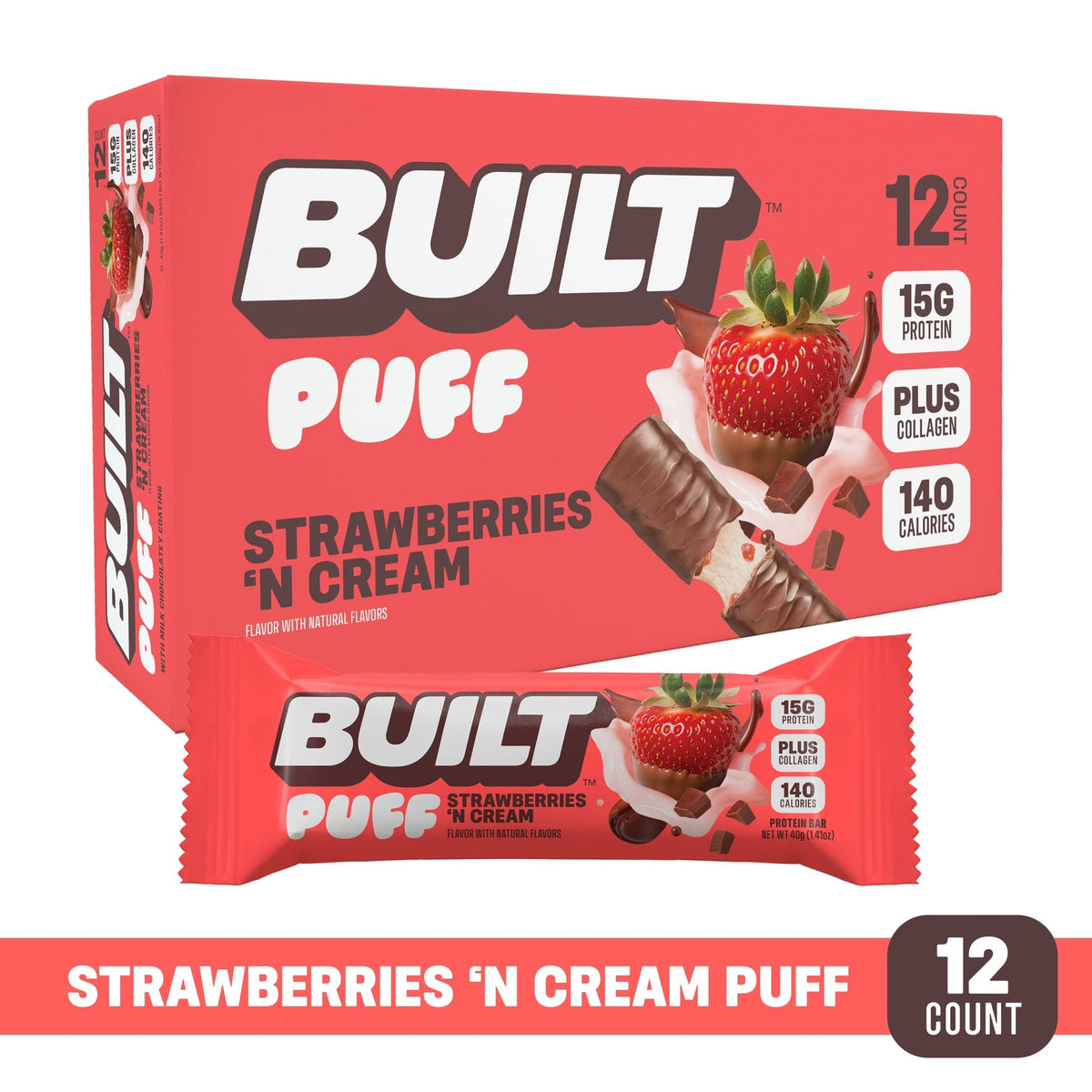 Built Puff Barra De Proteína Fresas Con Crema