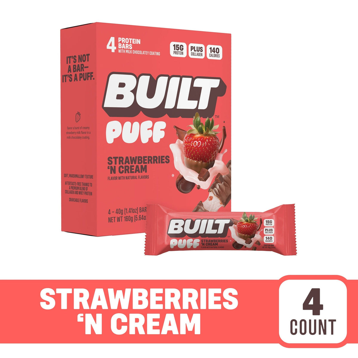 Built Puff Barra De Proteína Fresas Con Crema