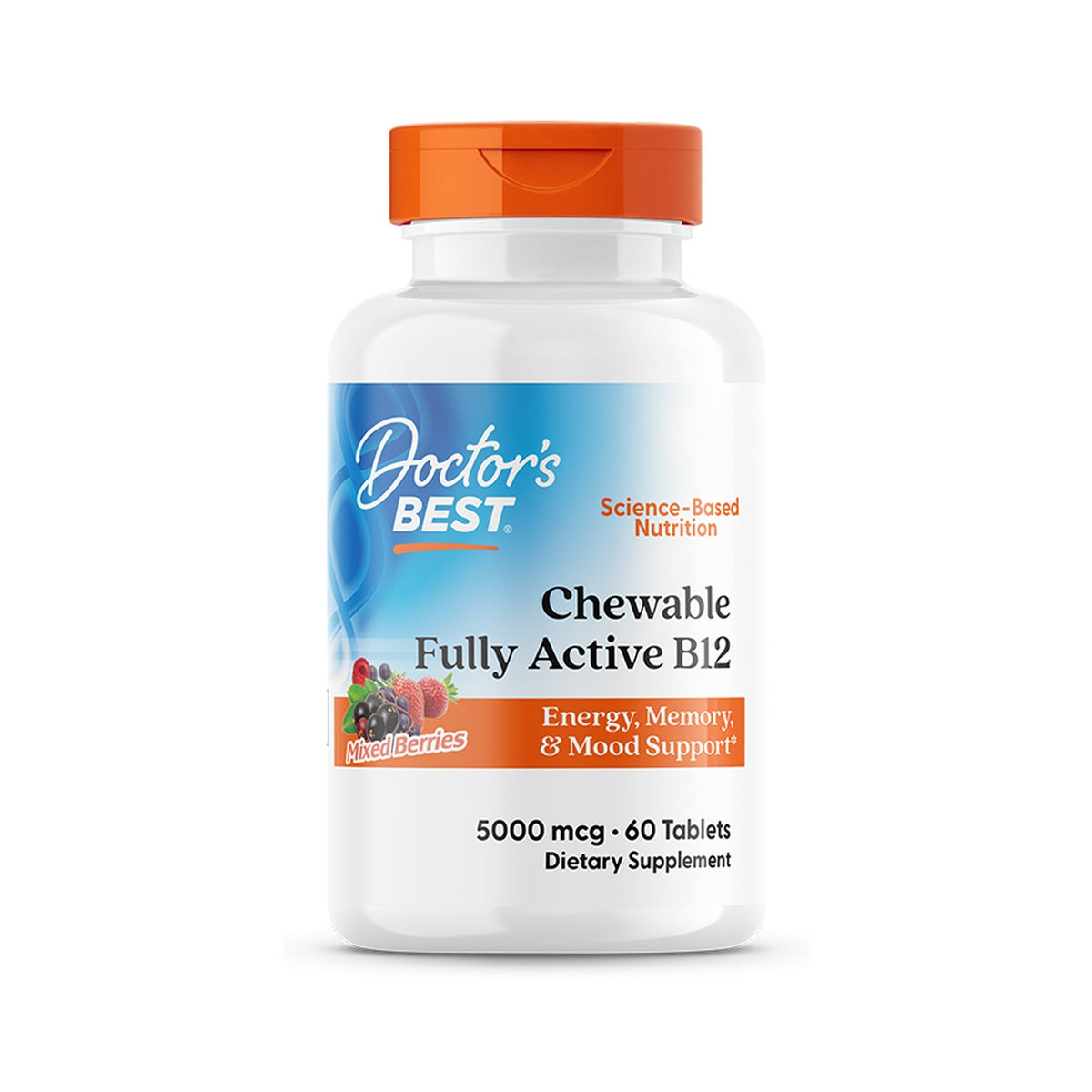 Doctor's Best Vitamina B12 Masticable Fully Active 5,000 Mcg Frutos Rojos 60 Tabletas
