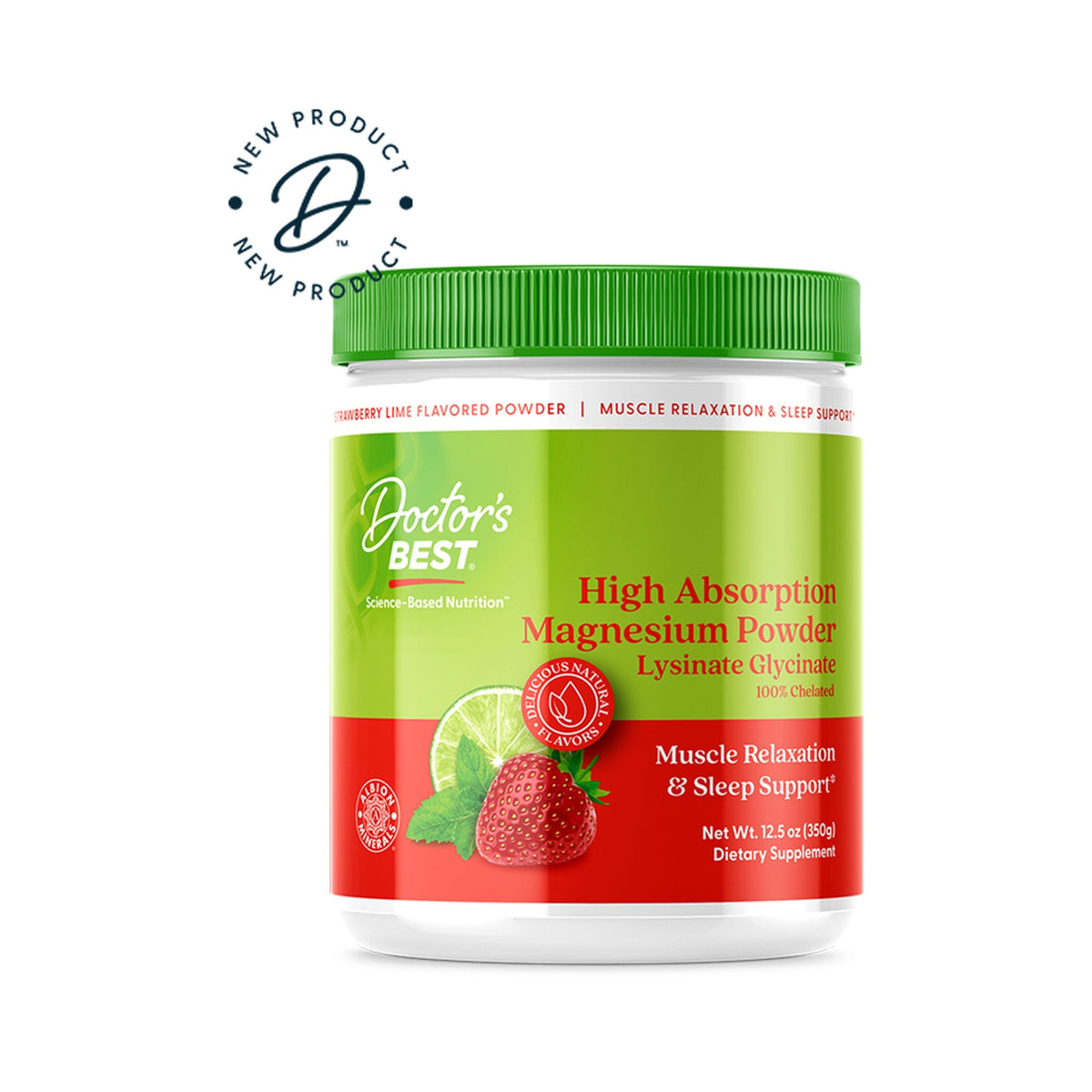 Doctor's Best Magnesio Alta Absorción En Polvo Fresa Lima 350 g