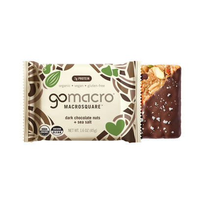 GoMacro MacroSquare Chocolate Amargo, Nueces Y Sal De Mar