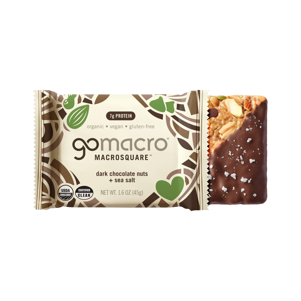 GoMacro MacroSquare Chocolate Amargo, Nueces Y Sal De Mar