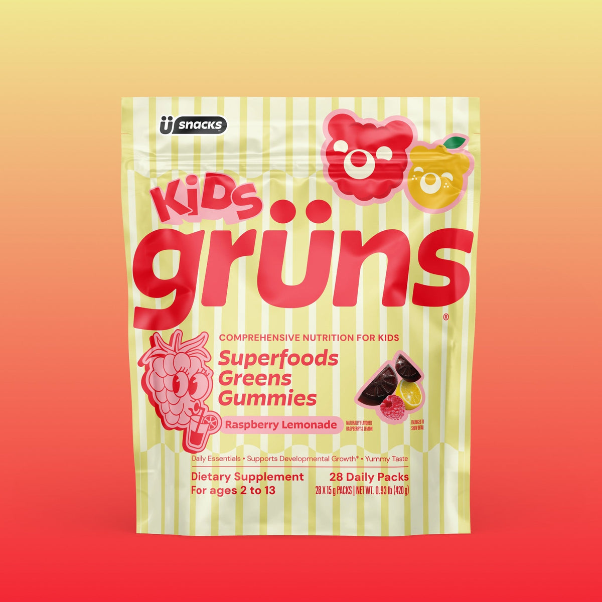 Grüns Kids Gomitas de Superalimentos Limonada de Frambuesa