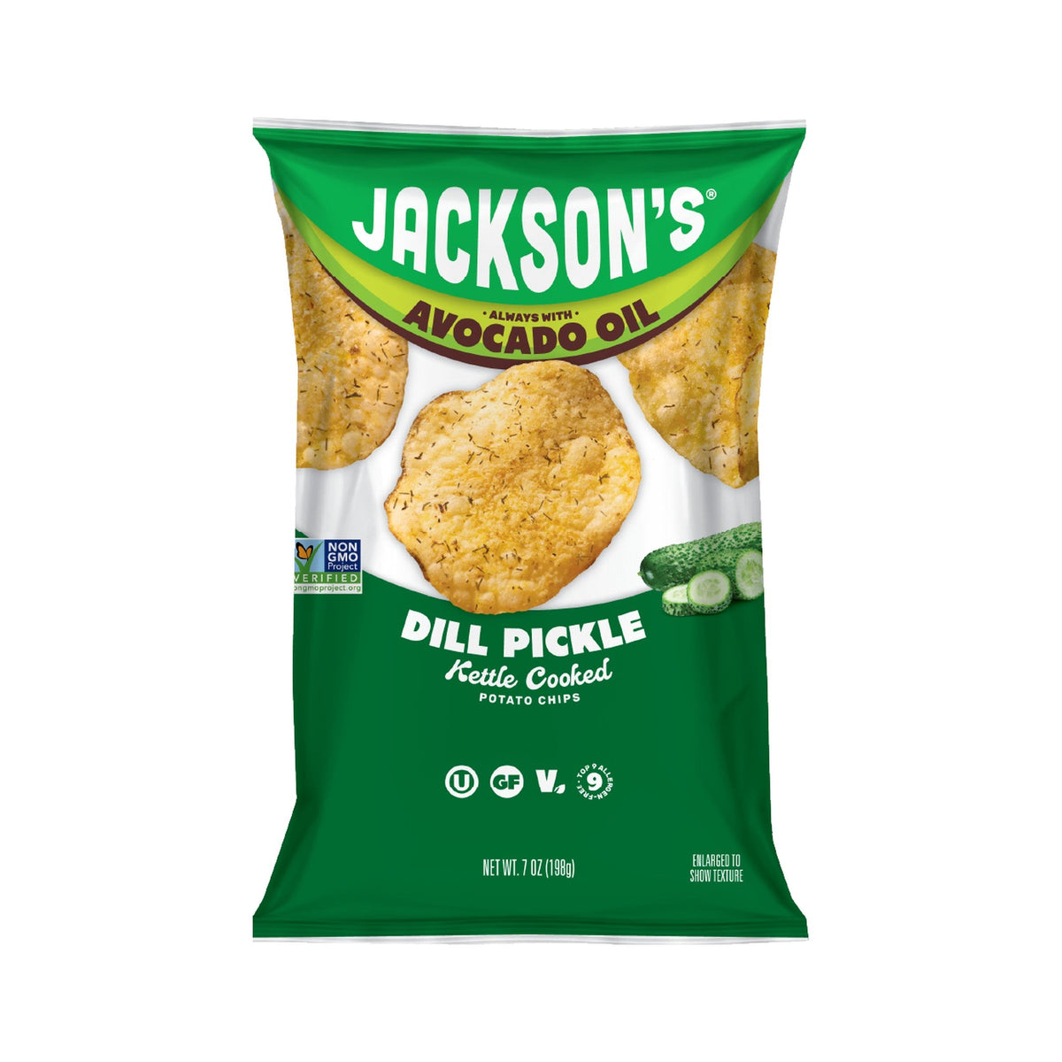 Jackson's Papas Kettle Pepinillo Eneldo en Aceite de Aguacate 6 Bolsas