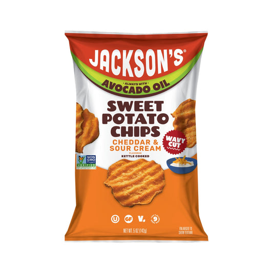 Jackson's Papas de Camote Onduladas Cheddar y Crema Ácida 8 Bolsas