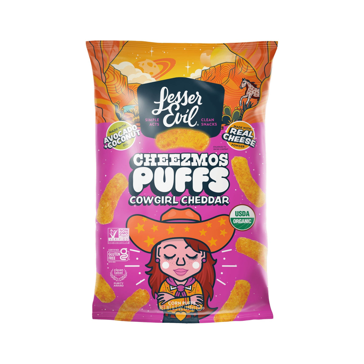 LesserEvil Cheezmos Cowgirl Cheddar