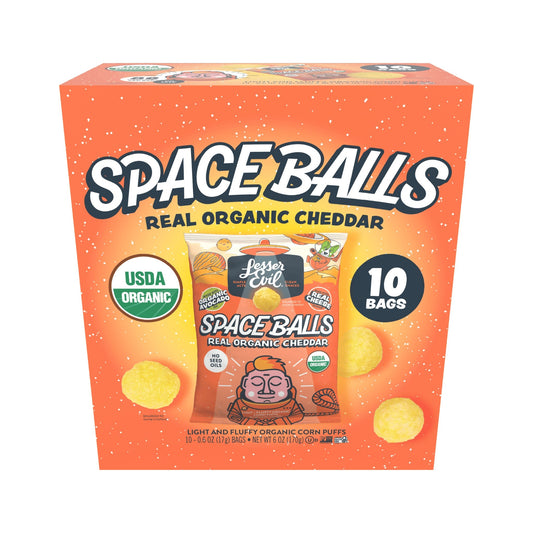LesserEvil Space Balls Cheddar Orgánico Caja De Bolsitas