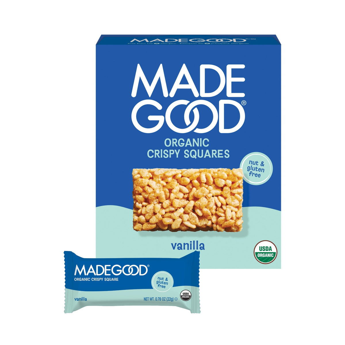 MadeGood Cuadritos Crujientes de Arroz Vainilla