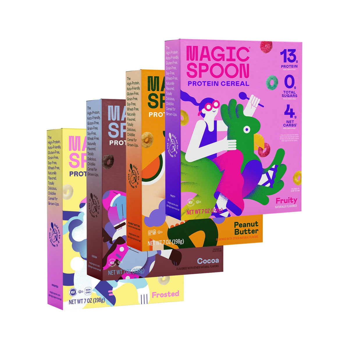 Magic Spoon Protein Cereal Variety 4 Pack - Peanut Butter, Cocoa, Fruity, Frosted
