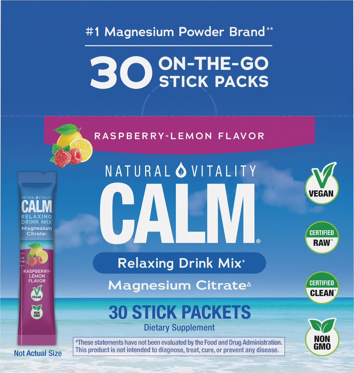 Natural Vitality CALM Magnesio En Polvo Frambuesa Limón 30 Sobres