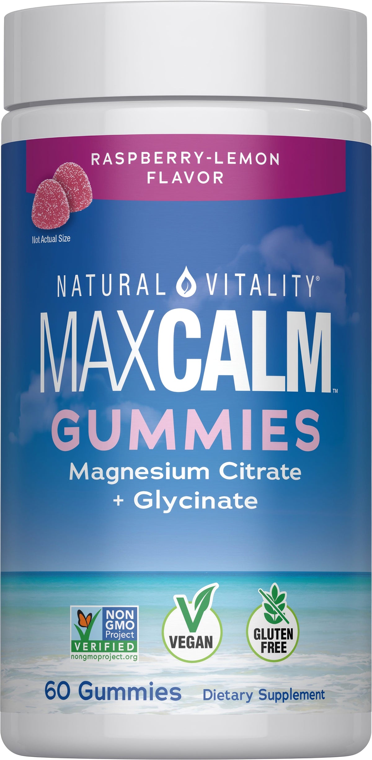 Natural Vitality MAXCALM Gomitas De Magnesio Frambuesa Limón 60 Piezas