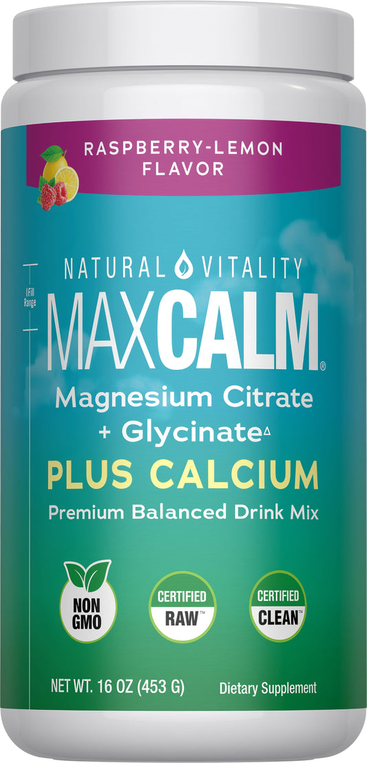 Natural Vitality MAXCALM Magnesio Con Calcio En Polvo Frambuesa Limón 454 g