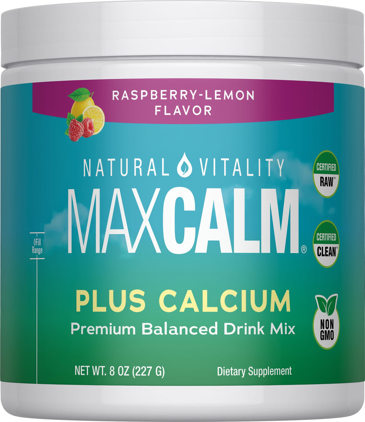 Natural Vitality MAXCALM Magnesio Con Calcio En Polvo Frambuesa Limón 226 g