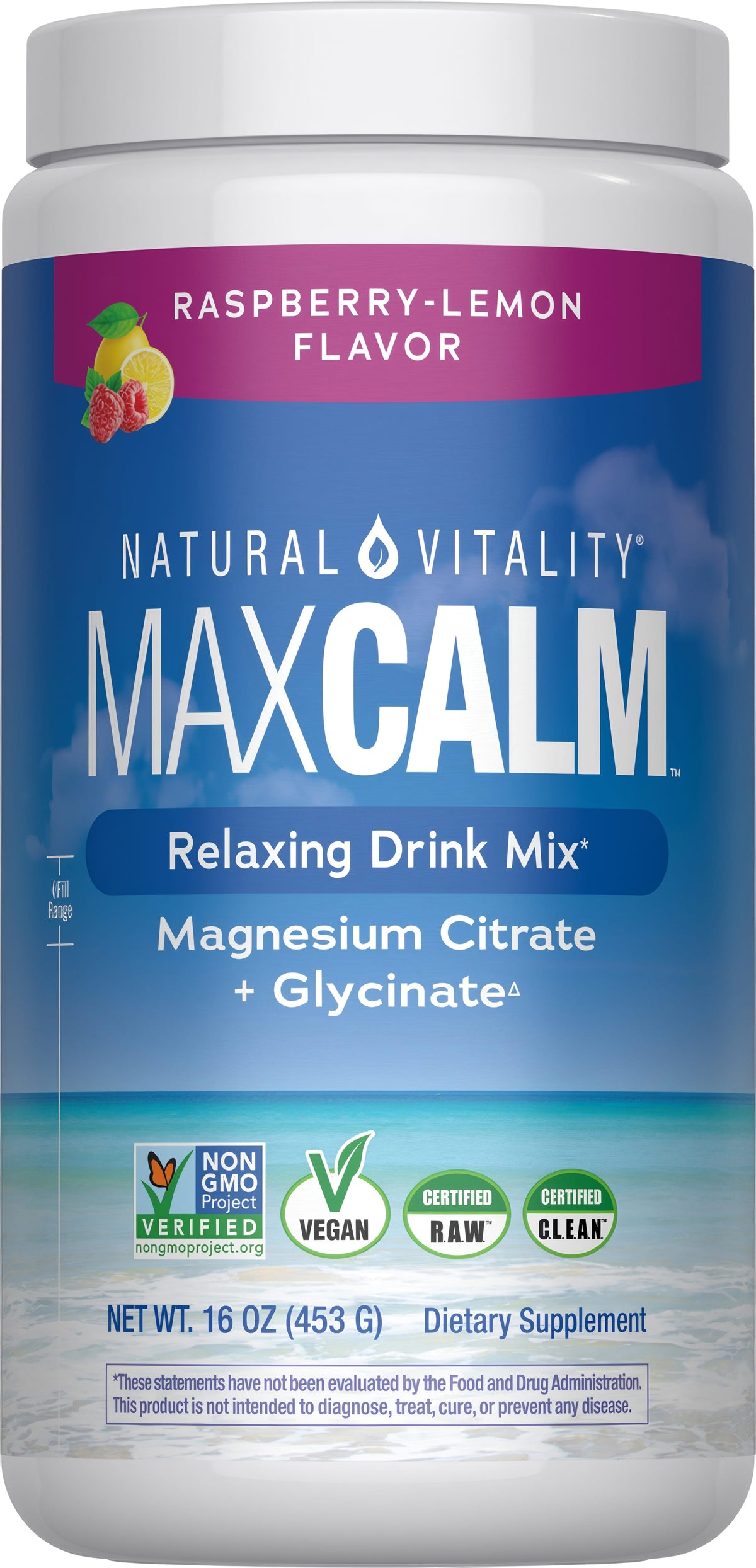 Natural Vitality MAXCALM Magnesio En Polvo Frambuesa Limón 453 g