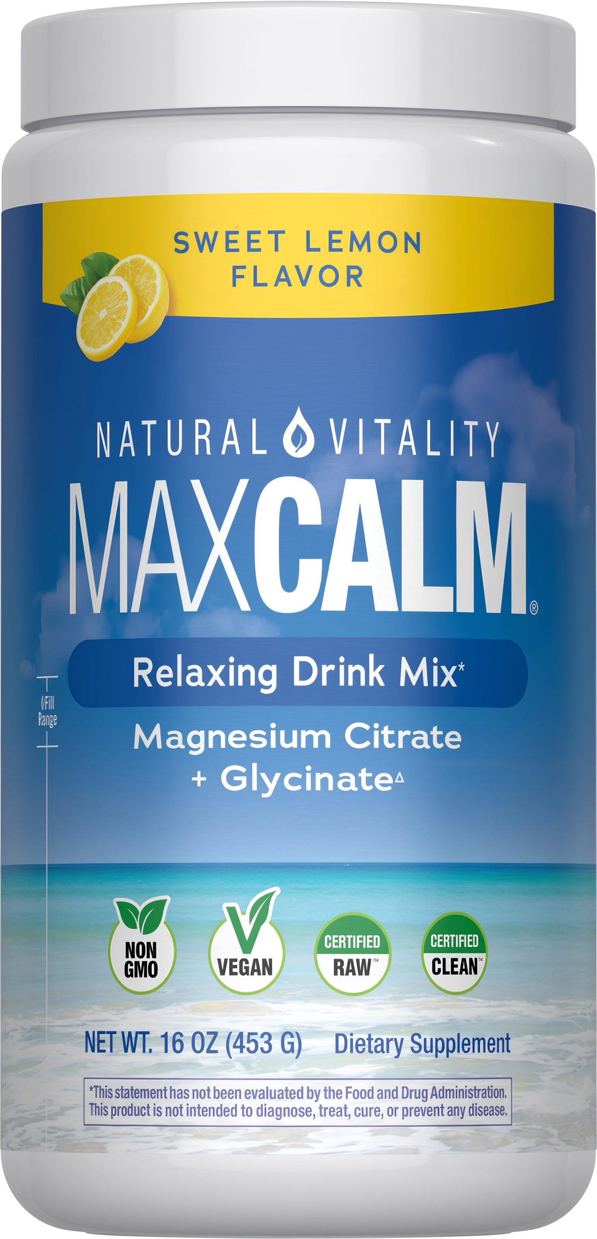 Natural Vitality MAXCALM Magnesio En Polvo Limón Dulce 453 g