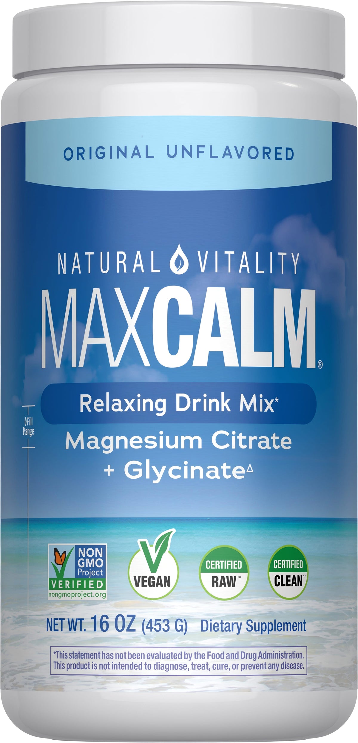 Natural Vitality MAXCALM Magnesio En Polvo Sin Sabor 453 g