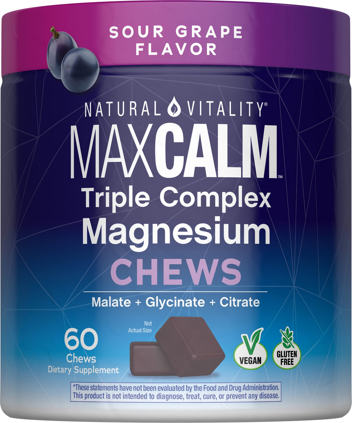 Natural Vitality MAXCALM Masticables De Magnesio Triple Complex Uva Ácida