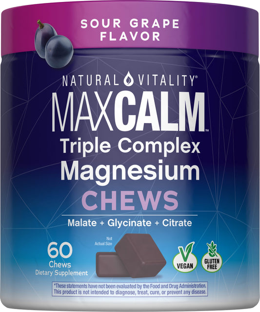 Natural Vitality MAXCALM Masticables De Magnesio Triple Complex Uva Ácida