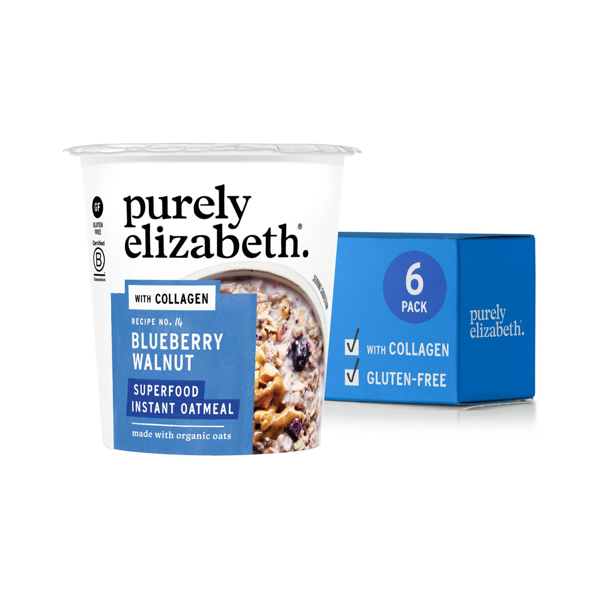 Purely Elizabeth Vaso de Avena Superfood Mora Azul y Nuez con Colágeno