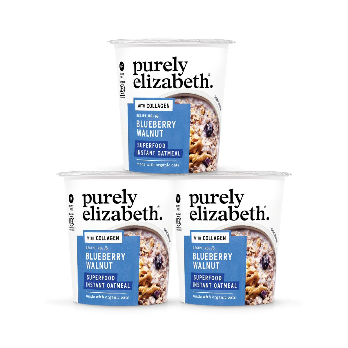 Purely Elizabeth Vaso de Avena Superfood Mora Azul y Nuez con Colágeno 3 Piezas