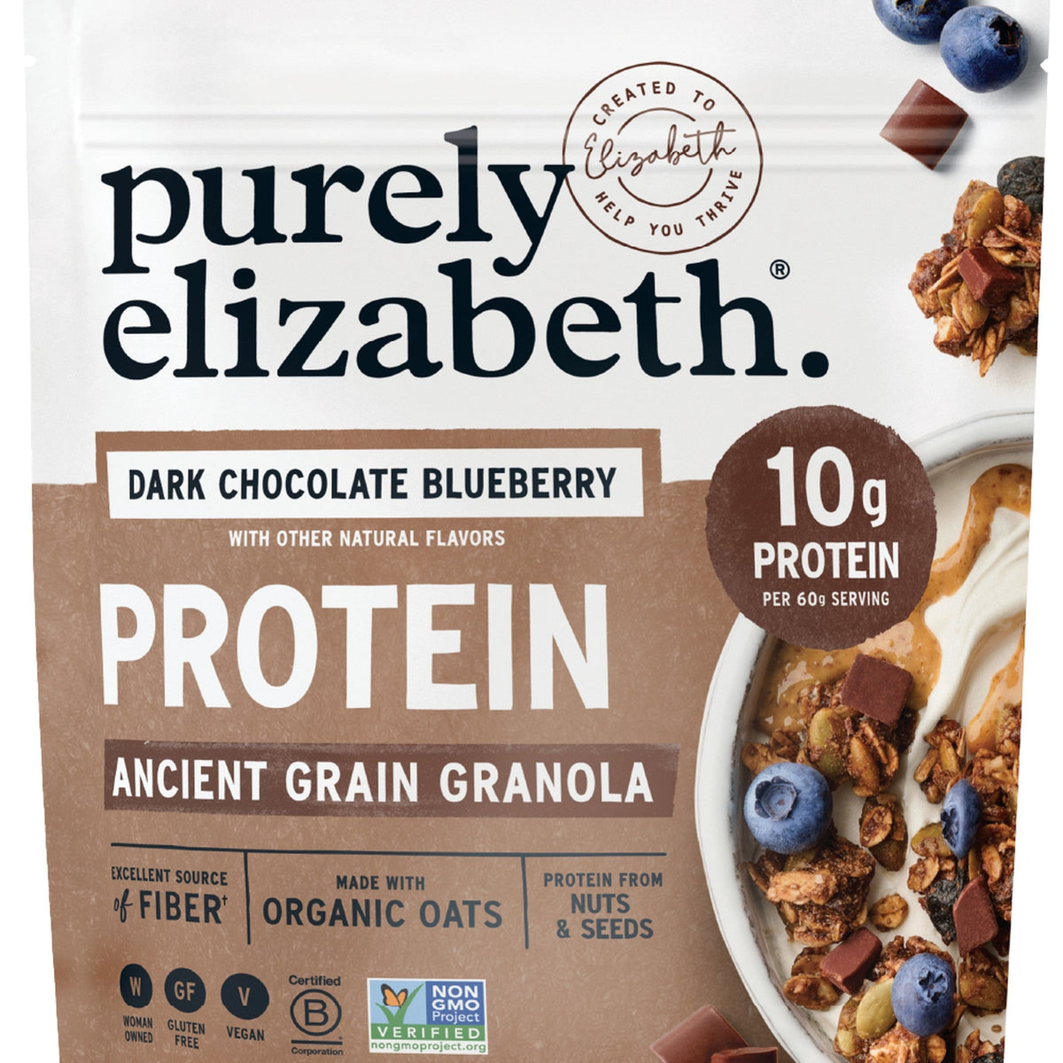 Purely Elizabeth Granola con Proteína Chocolate Amargo y Mora Azul