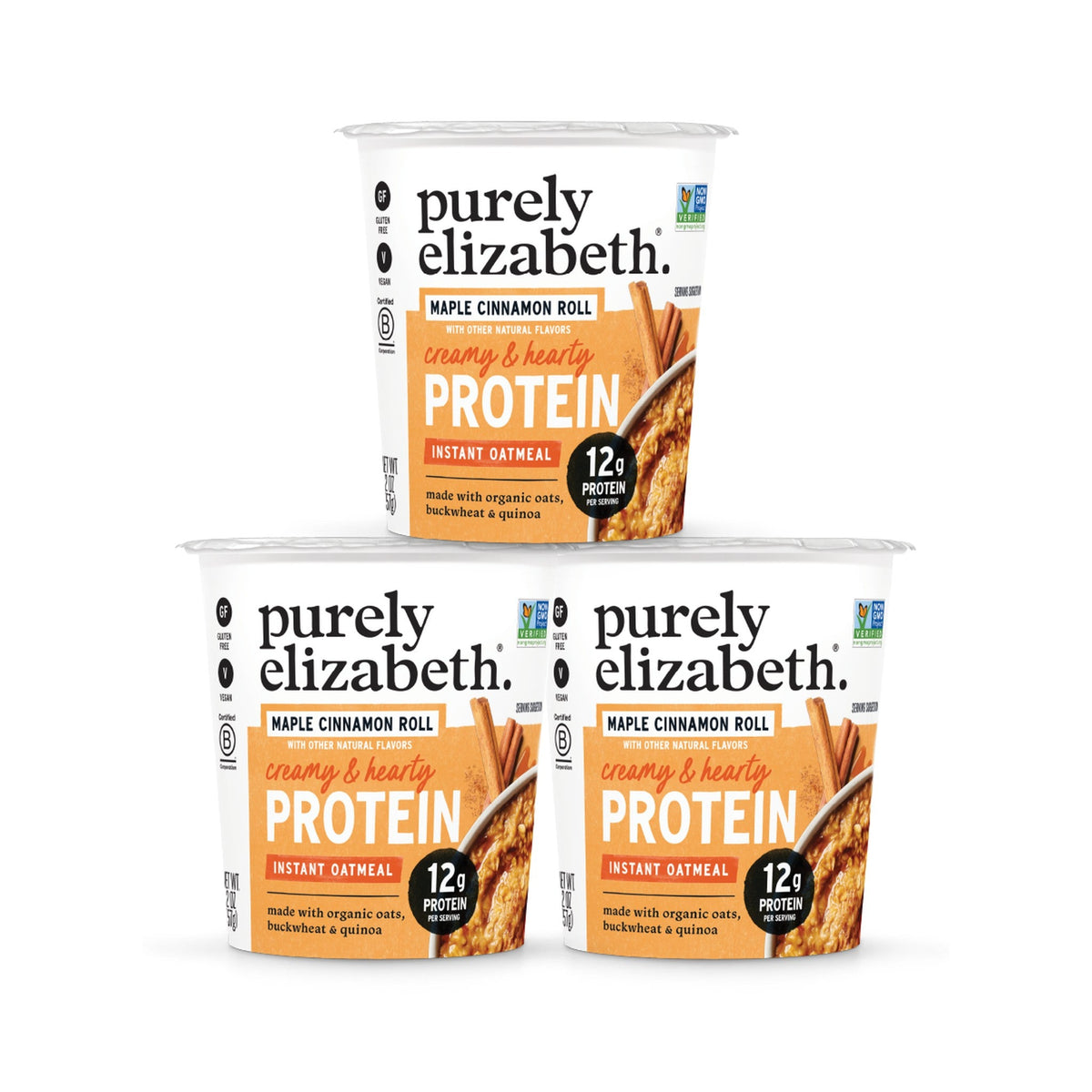 Purely Elizabeth Vaso de Avena con Proteína Maple Cinnamon Roll 3 Piezas