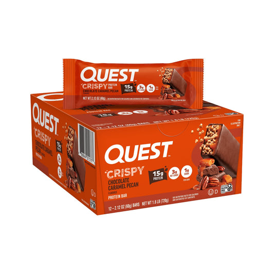 Quest Crispy Hero Barras De Proteína Chocolate, Caramelo Y Nuez Pecana