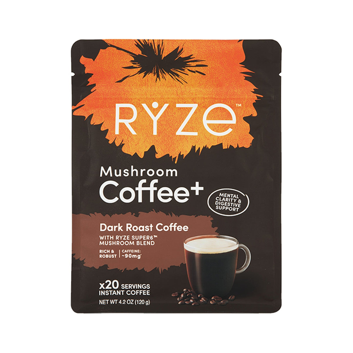 RYZE Café Instantáneo de Hongos Tostado Oscuro Bolsa