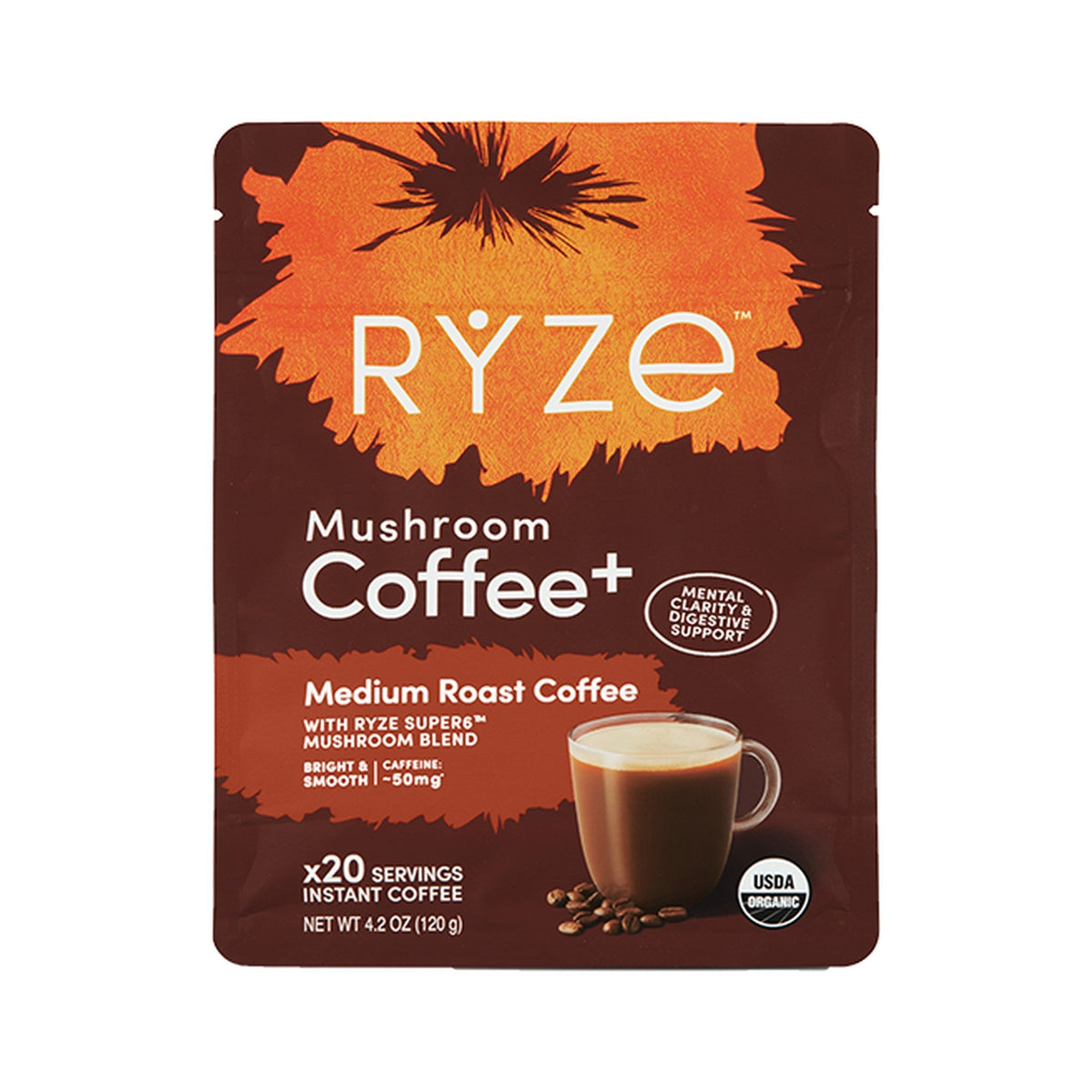 RYZE Café Instantáneo de Hongos Tostado Medio Bolsa