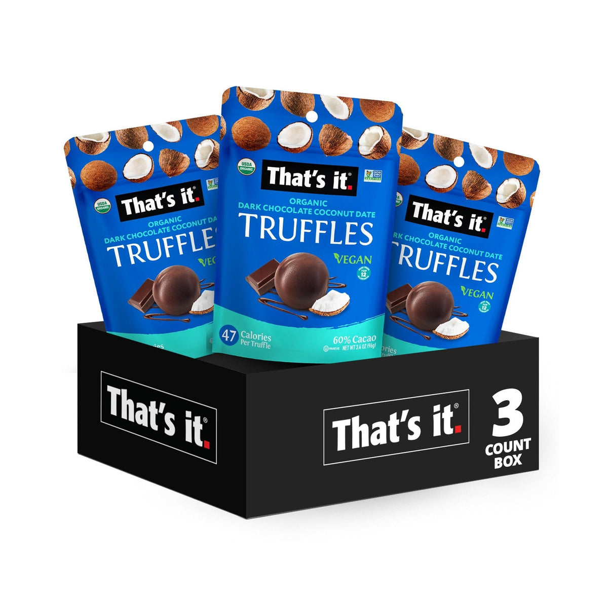 That's it. Trufas Orgánicas De Chocolate Amargo, Coco Y Dátil 3 Bolsas