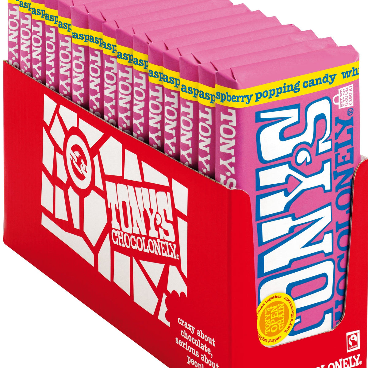 Tony's Chocolonely Chocolate Blanco con Frambuesa y Dulces Explosivos