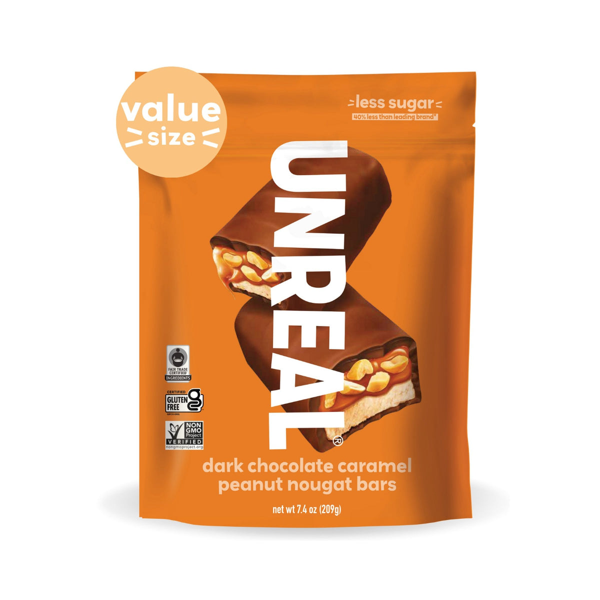 Unreal Barras De Chocolate Amargo Con Caramelo, Cacahuate Y Turrón Bolsa Grande