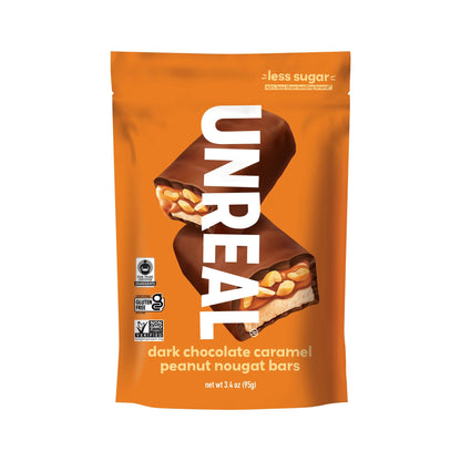 Unreal Barras De Chocolate Amargo Con Caramelo, Cacahuate Y Turrón 5 Piezas