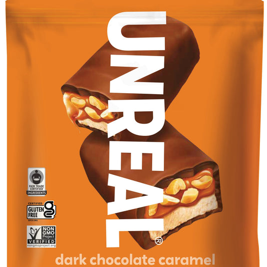 Unreal Barras De Chocolate Amargo Con Caramelo, Cacahuate Y Turrón Bolsas Grandes