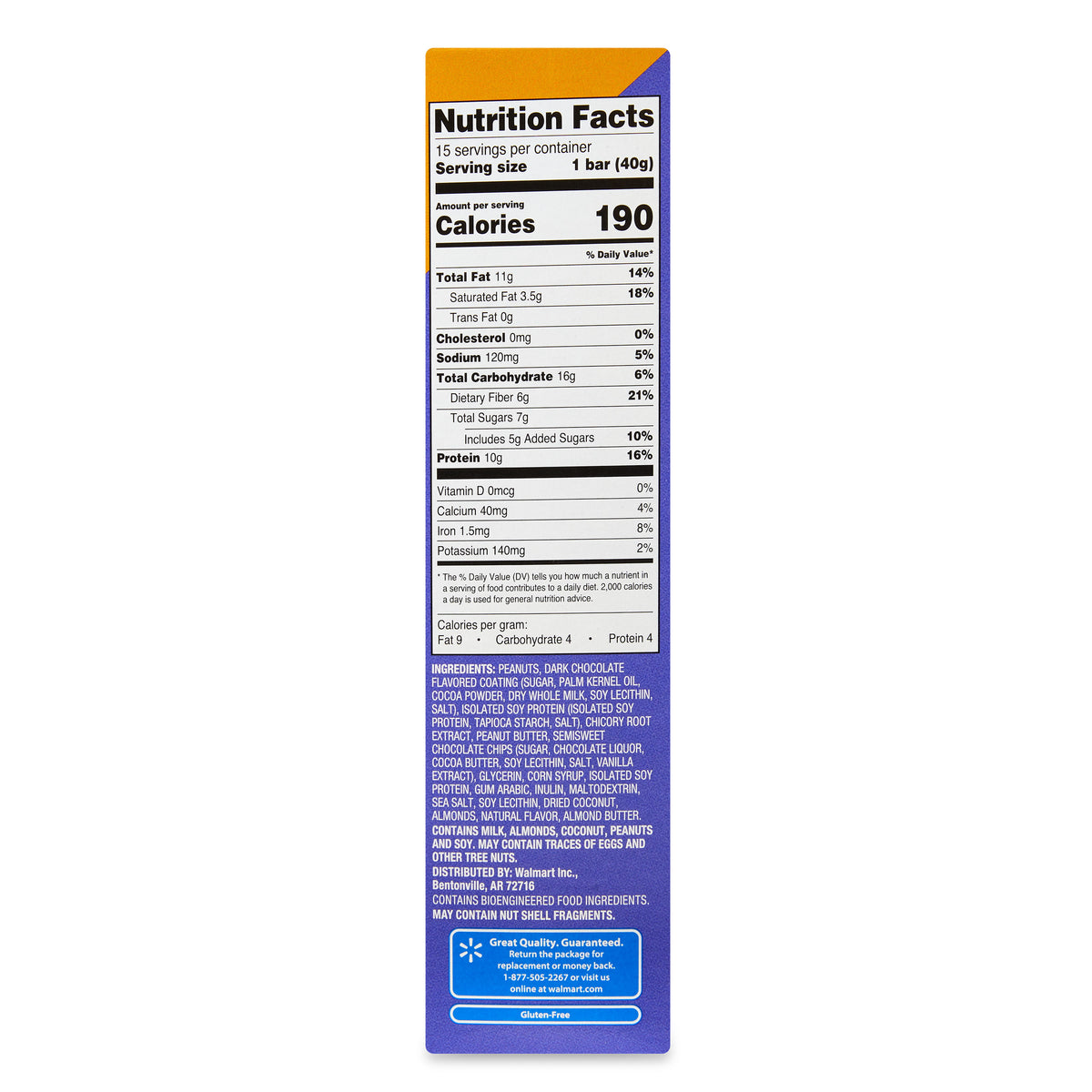 Great Value barras proteína maní chocolate 15 ct 21.1 oz