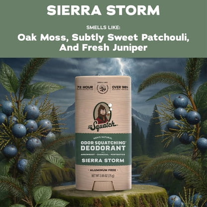 Dr. Squatch Mens Aluminum Free Deodorant, Natural Deodorant for Men, Sierra Storm, 2.65 Oz