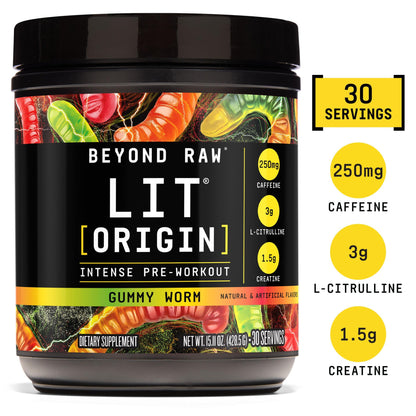 Beyond Raw LIT Origin preentreno Gummy Worm 30 porciones